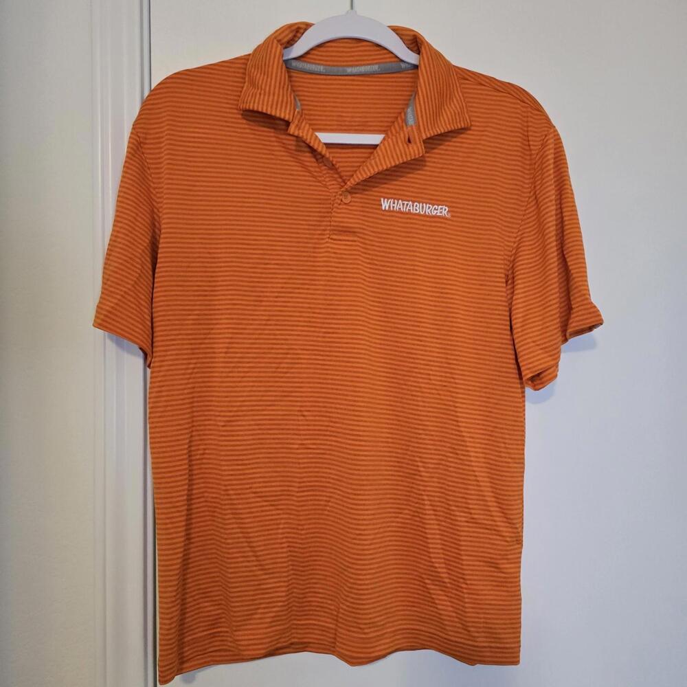 Whataburger Men's Polo Shirt Employee Size S Work Uniform Orange Striped